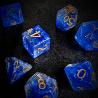 Thumbnail for Royal Blue Swirl in Clear Resin - 7pcs RPG Full Dice Set