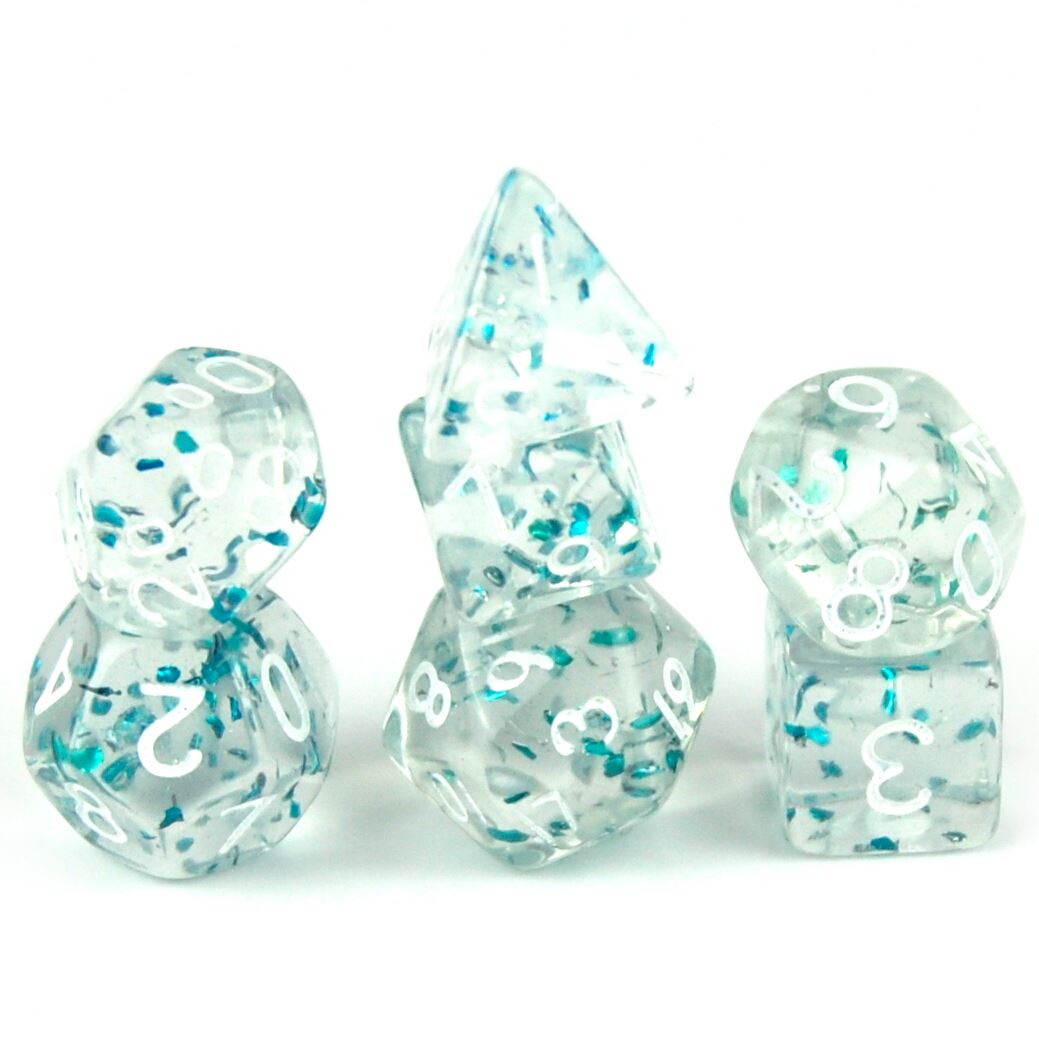 Glitter in Clear & Blue Acrylic - 7pcs RPG Mini Dice Set