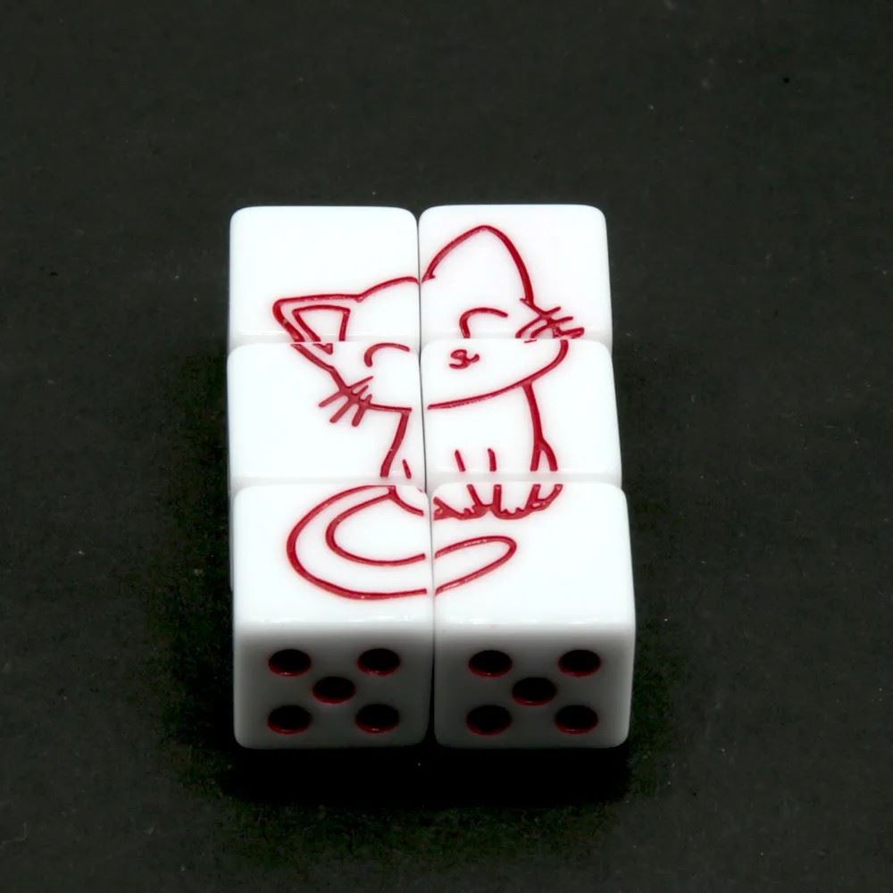 Cat on White Resin - 6pcs D6 RPG Dice Set