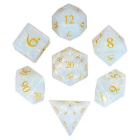 Thumbnail for 7pcs Dice Gem Stone Opalite Cracked Gold Font White