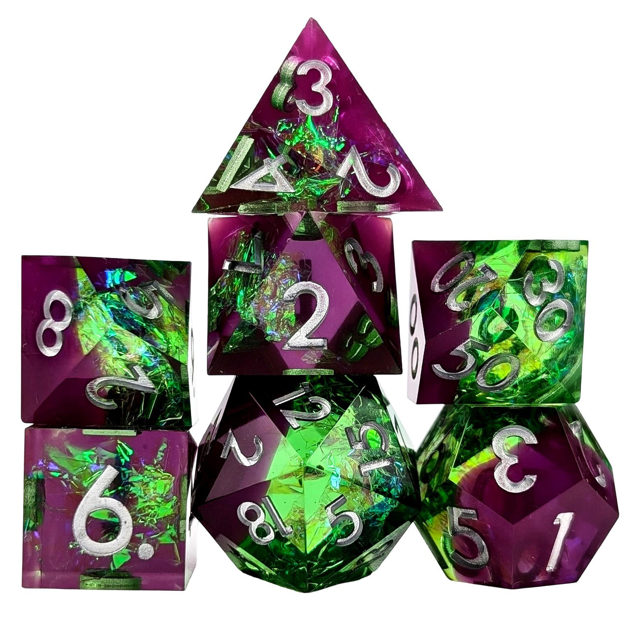 Candy in Purple & Green Sharp Resin - 7pcs RPG Dice Set