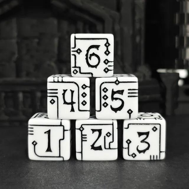 6pcs D6 16mm Dice Acrylic Circuit Black Font White