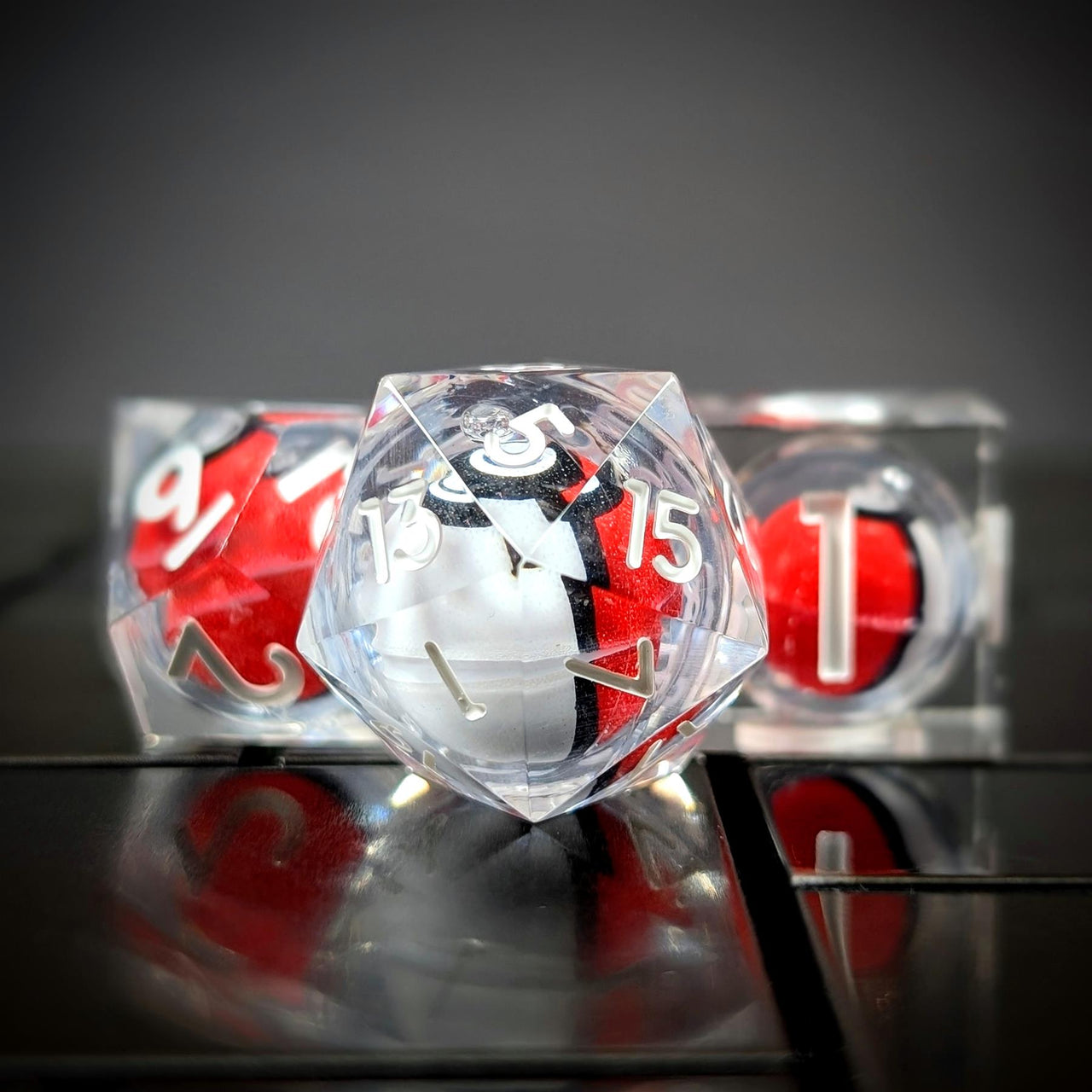 7pcs Dice Sharp Filled Poke Ball White Font Clear