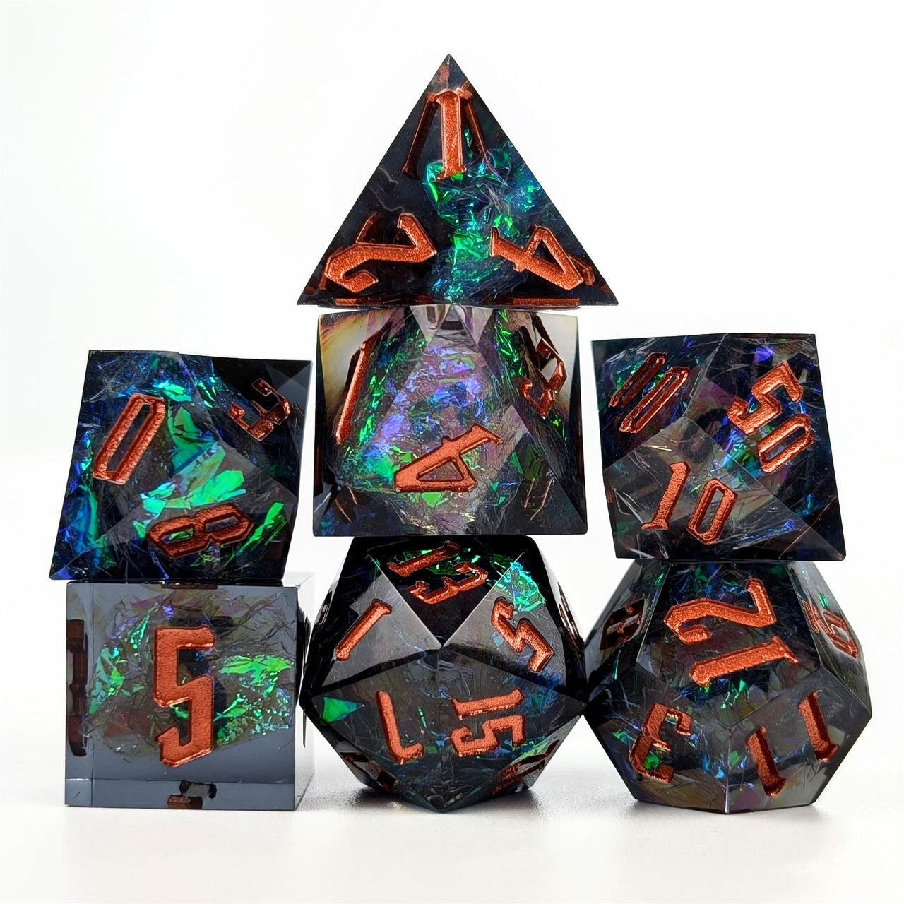 Candy in Blue & Green Sharp Resin - 7pcs RPG Dice Set