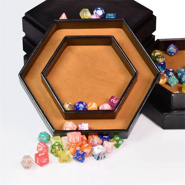 Camel Velvet & Black PU Leather - Hexagon Lid Dice Tray