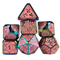 Thumbnail for Pink Spider's Web in Rainbow Metal - 7pcs RPG Dice Set