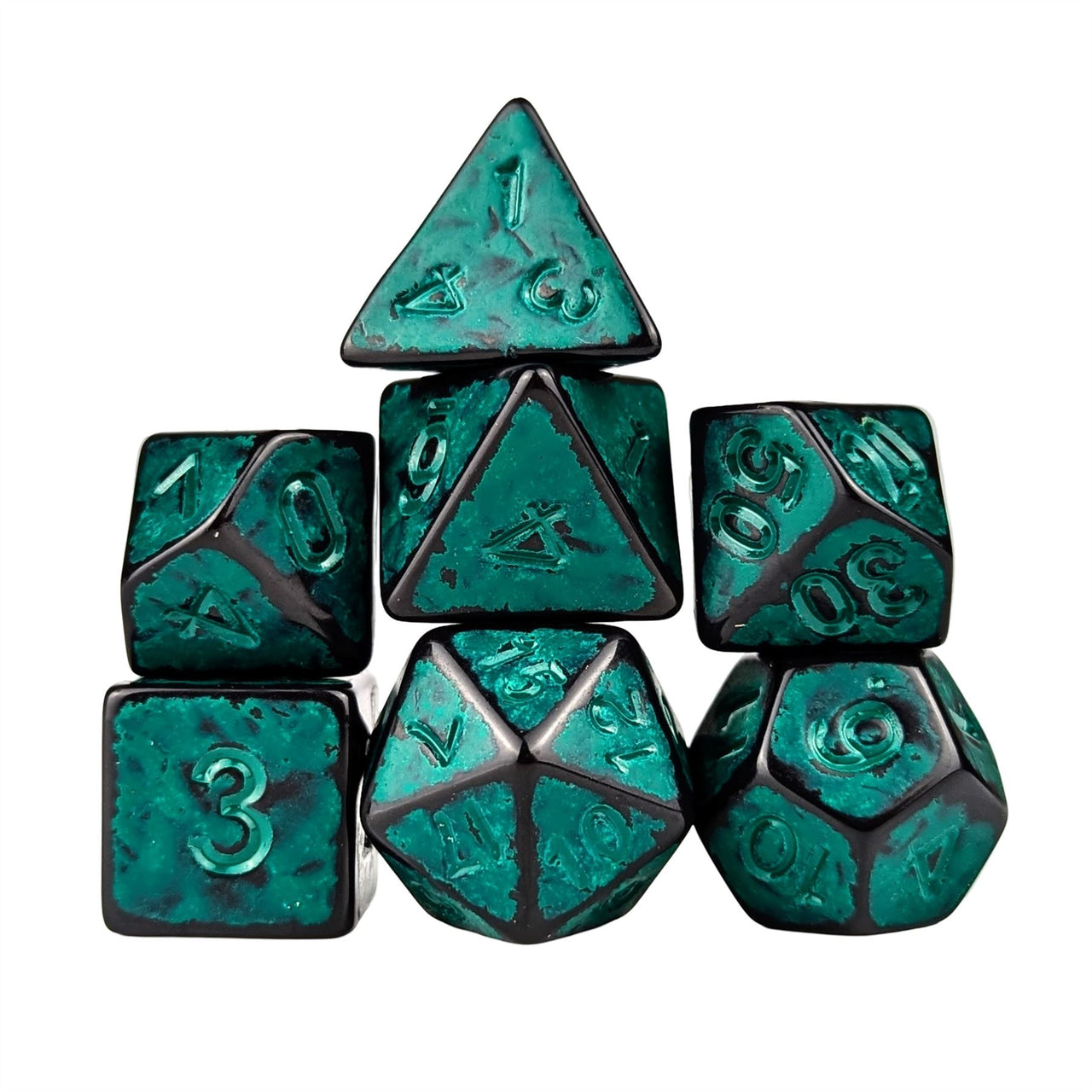 Washed Cyan on Black Acrylic - 7pcs RPG Full Dice Set White Stack