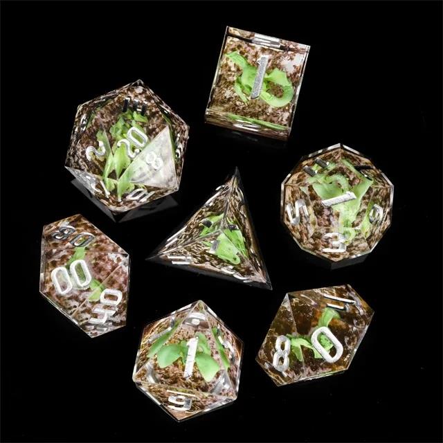 Dragon in Clear Filled Sharp Resin - 7pcs RPG Dice Set