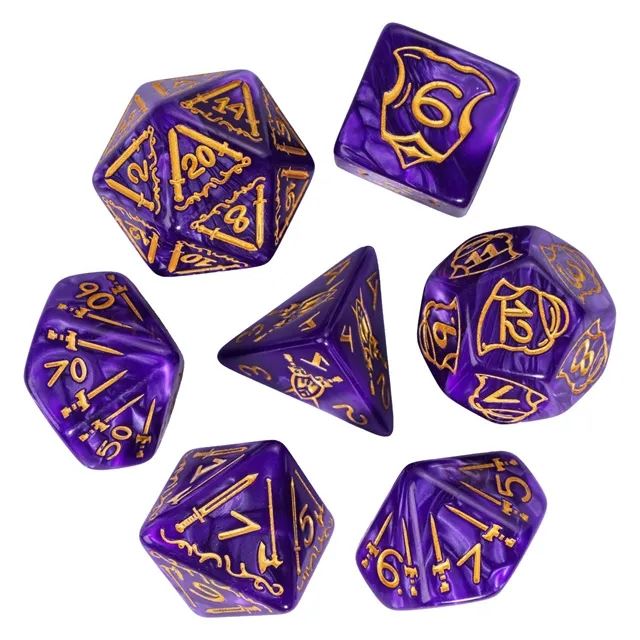 Weapons on Silk Purple Acrylic - 7pcs RPG Oversized Dice Set