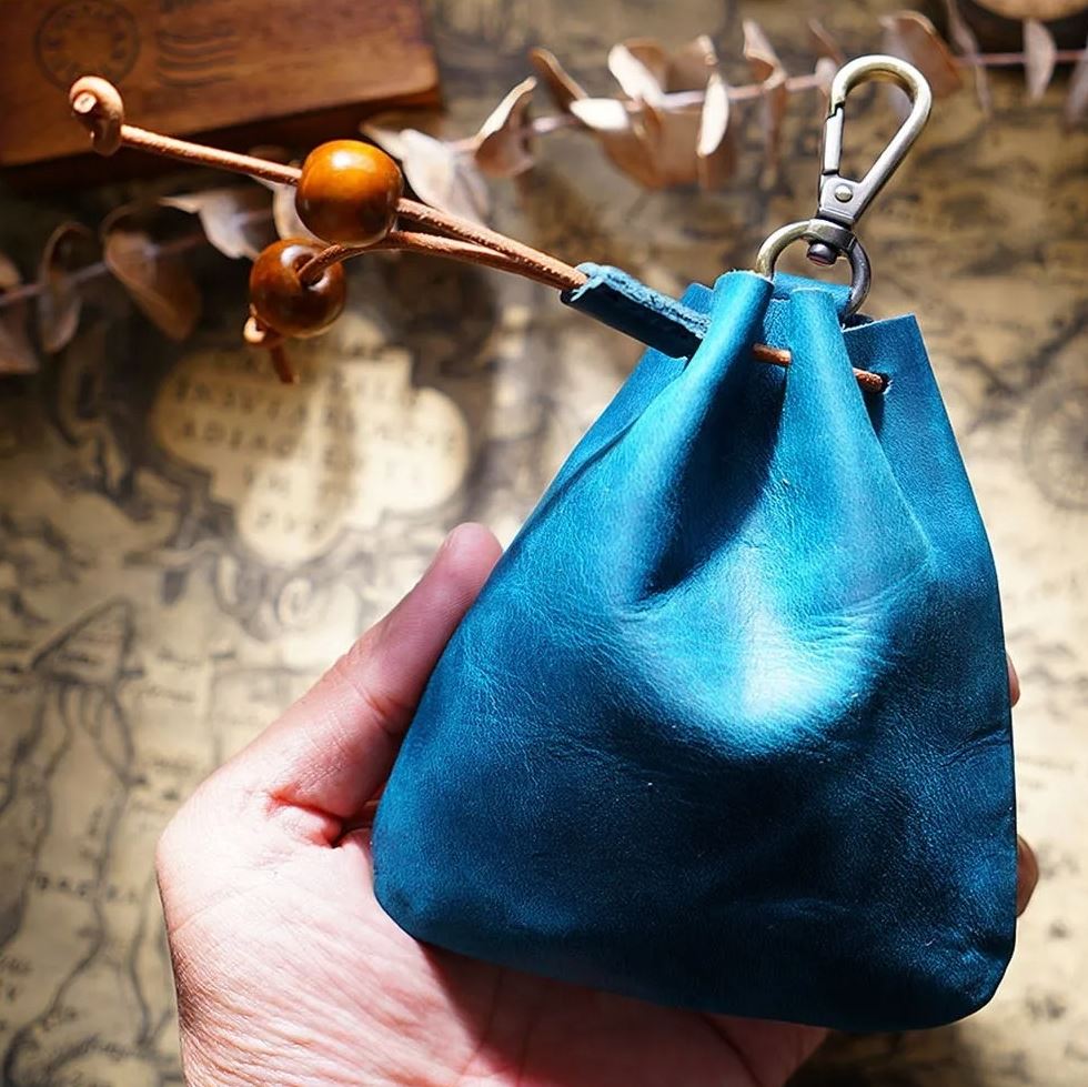 Blue Leather Pouch with Belt Clip - Storage Bag