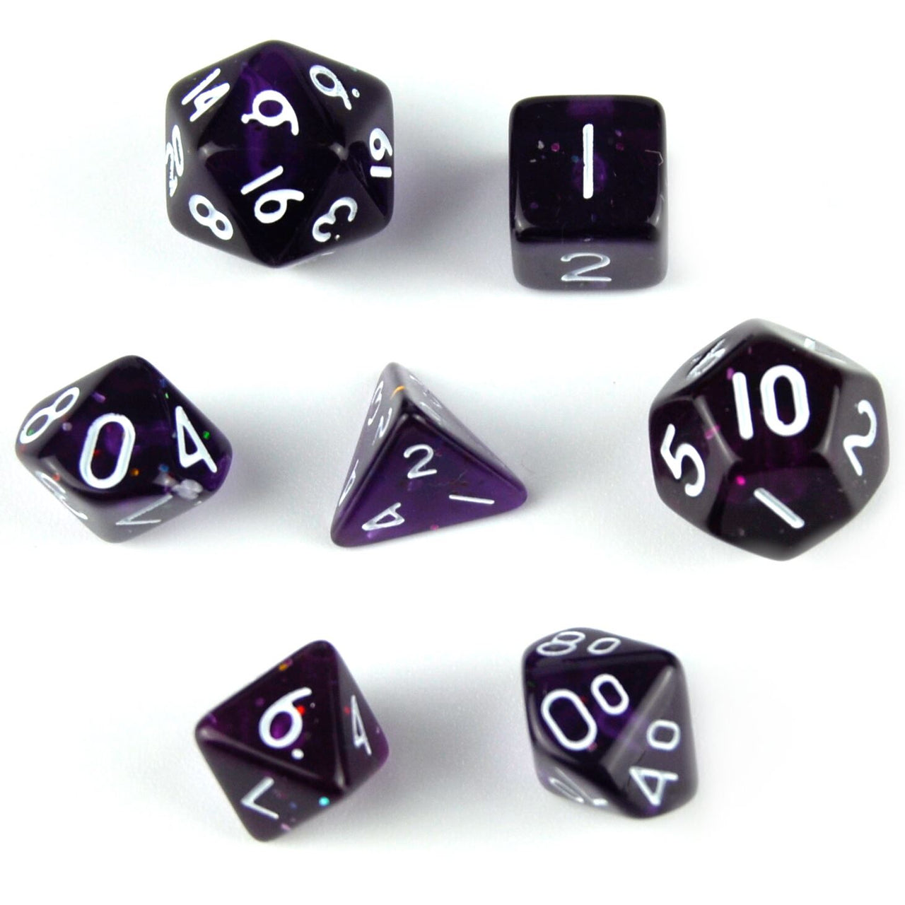 Glitter in Purple Acrylic - 7pcs RPG Mini Dice Set