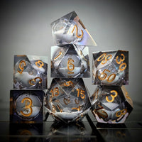 Thumbnail for White Sand in Dark Purple Liquid Filled Sharp Resin - 7pcs RPG Dice Set