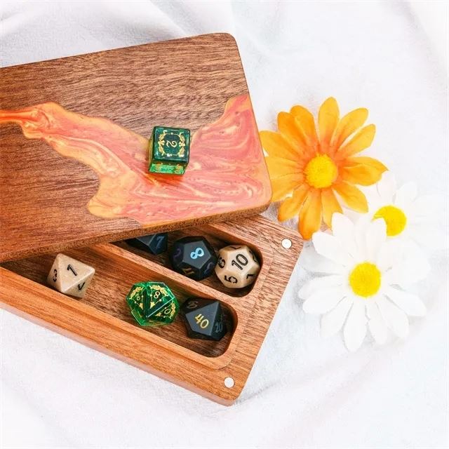 Orange & White Resin on Sapele Wood - Magnetic Dice Storage