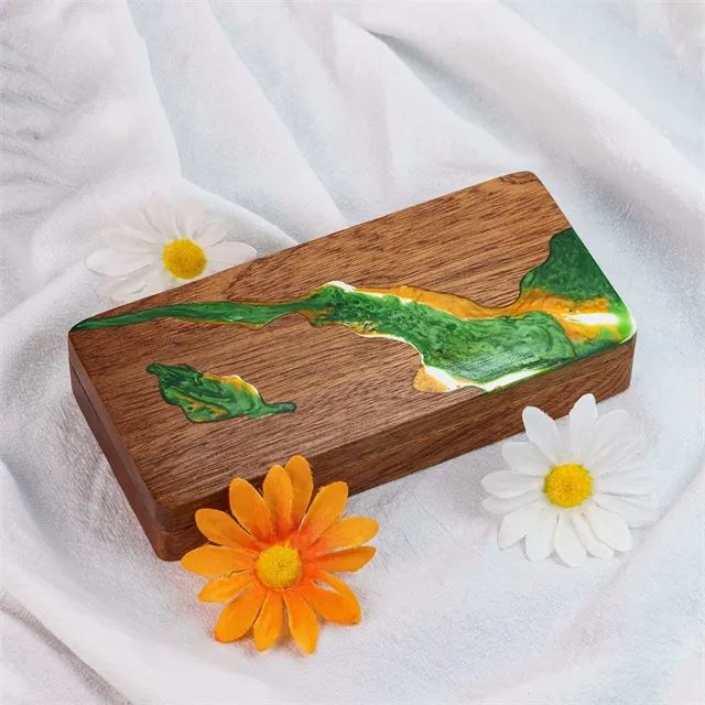 Green, Yellow & White Resin on Sapele Wood - Magnetic Dice Storage