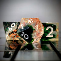 Thumbnail for Green Swirl in Black & Clear with Copper Foil Sharp Resin - 7pcs RPG Dice Set