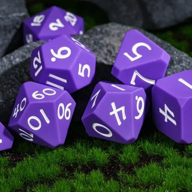 White on Solid Purple Silicone - 7pcs RPG Full Dice Set