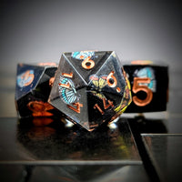 Thumbnail for 7pcs Dice Sharp Filled Butterfly Copper Font Black
