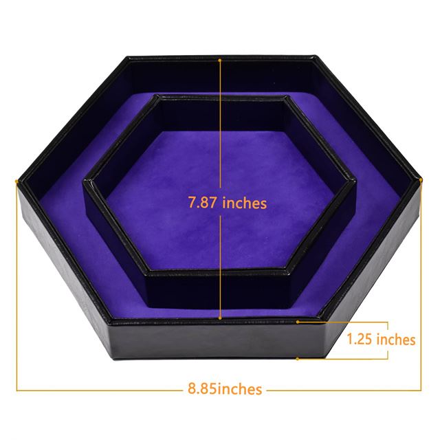 Purple Velvet & Black PU Leather - Hexagon Lid Dice Tray