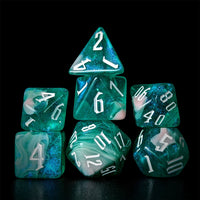 Thumbnail for Glitter in Green & Pink Acrylic - 7pcs RPG Full Dice Set Dark Stack