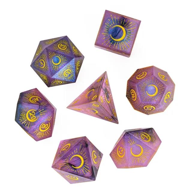 Moon on Purple with Black Swirl Sharp Resin - 7pcs RPG Dice Set