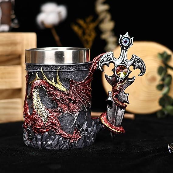 Red & Silver Dragon Sword Mug - Novelty