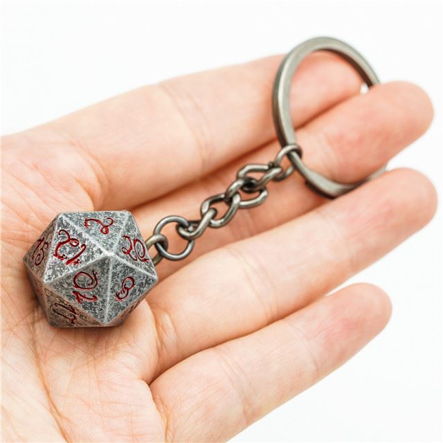 Worn Silver Metal - D20 Keyring