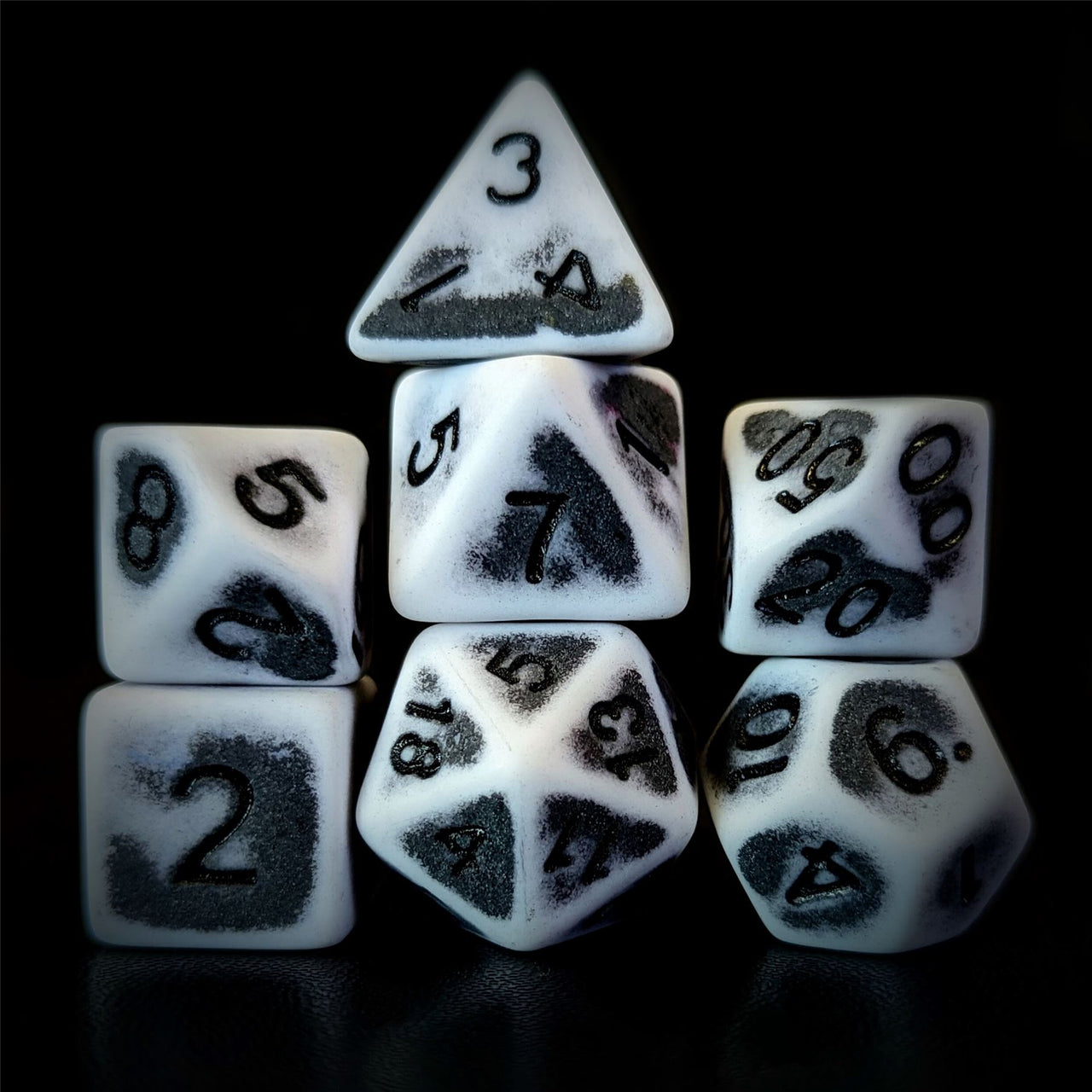 Washed Black on White Acrylic - 7pcs RPG Full Dice Set