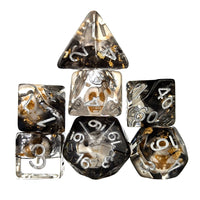 Thumbnail for Skull with Gold Foil in Black & Clear Resin - 7pcs RPG Full Dice Set