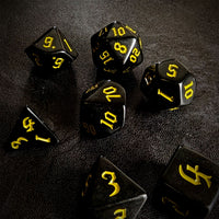 Thumbnail for Yellow on Solid Black Acrylic - 7pcs RPG Full Dice Set Scatter