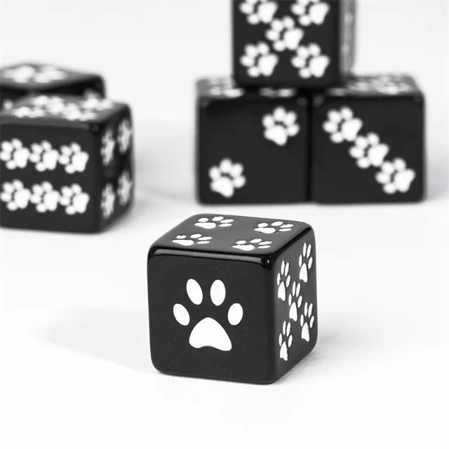 Paw on Black Resin - 6pcs D6 RPG Dice Set