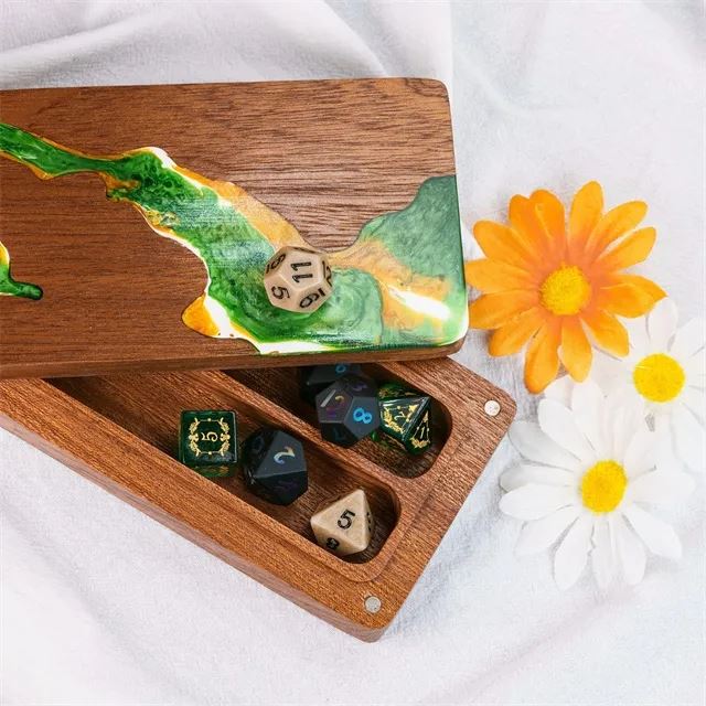 Green, Yellow & White Resin on Sapele Wood - Magnetic Dice Storage