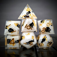 Thumbnail for 7pcs Dice Sharp Filled Cat Gold Font White