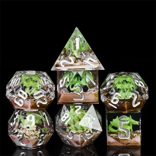 Dragon in Clear Filled Sharp Resin - 7pcs RPG Dice Set