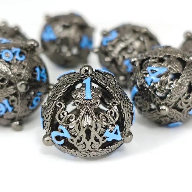 7pcs Dice Metal Hollow Mindflayer Blue Font Nickel