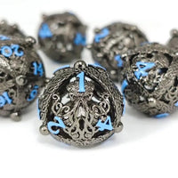Thumbnail for 7pcs Dice Metal Hollow Mindflayer Blue Font Nickel