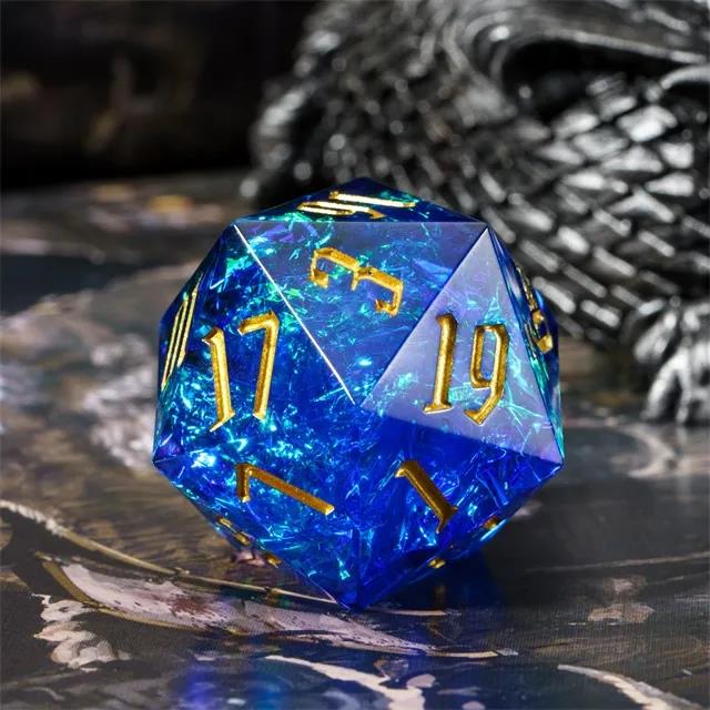 Candy in Blue with White Foil Sharp Resin - D20 RPG Dice