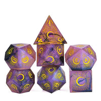 Thumbnail for Moon on Purple with Black Swirl Sharp Resin - 7pcs RPG Dice Set