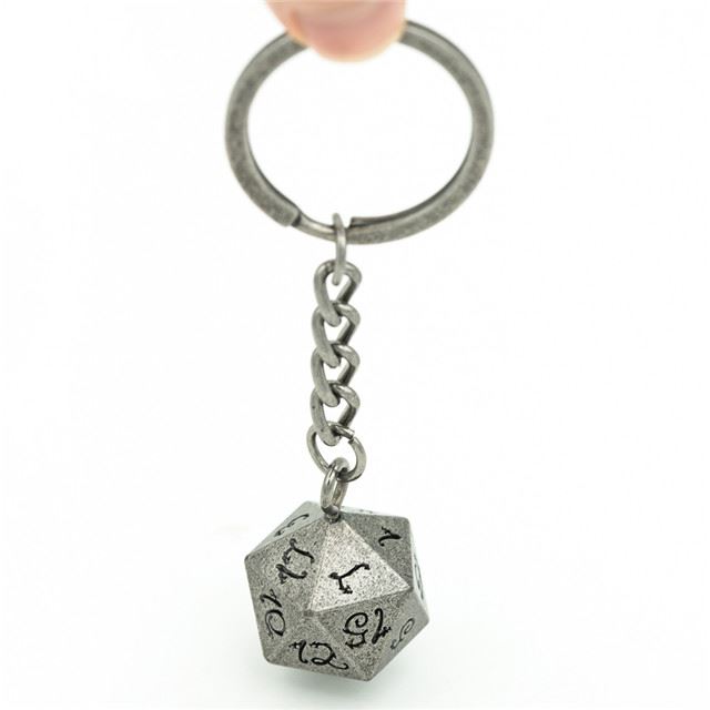 Worn Silver Metal - D20 Keyring