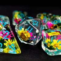 Thumbnail for 7pcs Dice Resin Filled Blue Font Flowers Pink Yellow