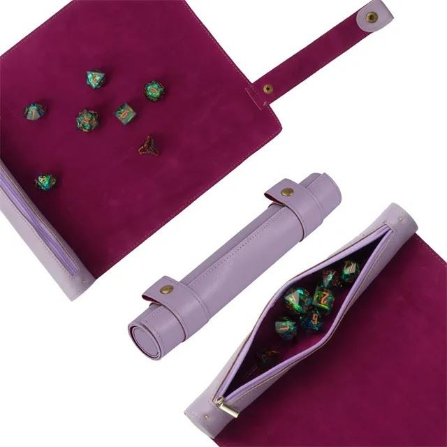 Purple Velvet PU Leather Roll & Tray - Dice Storage