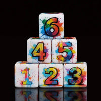 Thumbnail for 6pcs D6 16mm Dice Acrylic Printed Colour Splat Black Font White