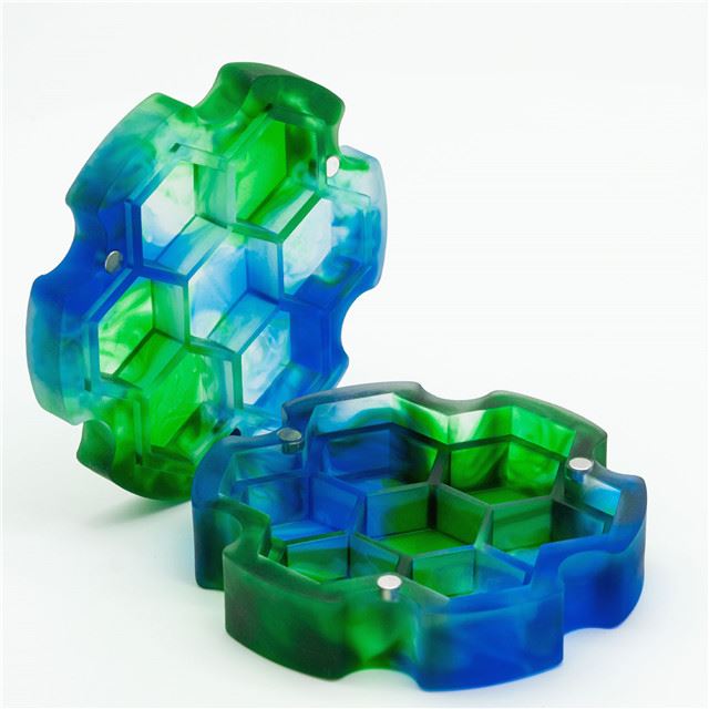 Frosted Blue & Green Resin with 7 Slots - Dice Storage