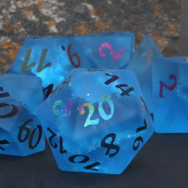 Cracked & Frosted Royal Blue Glass - 7pcs RPG Dice Set