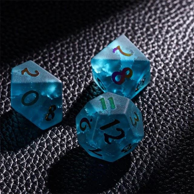 Cracked & Frosted Blue Glass - 7pcs RPG Dice Set