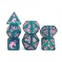 Thumbnail for 7pcs Dice Resin Pattern Unicorn Pink Font Green