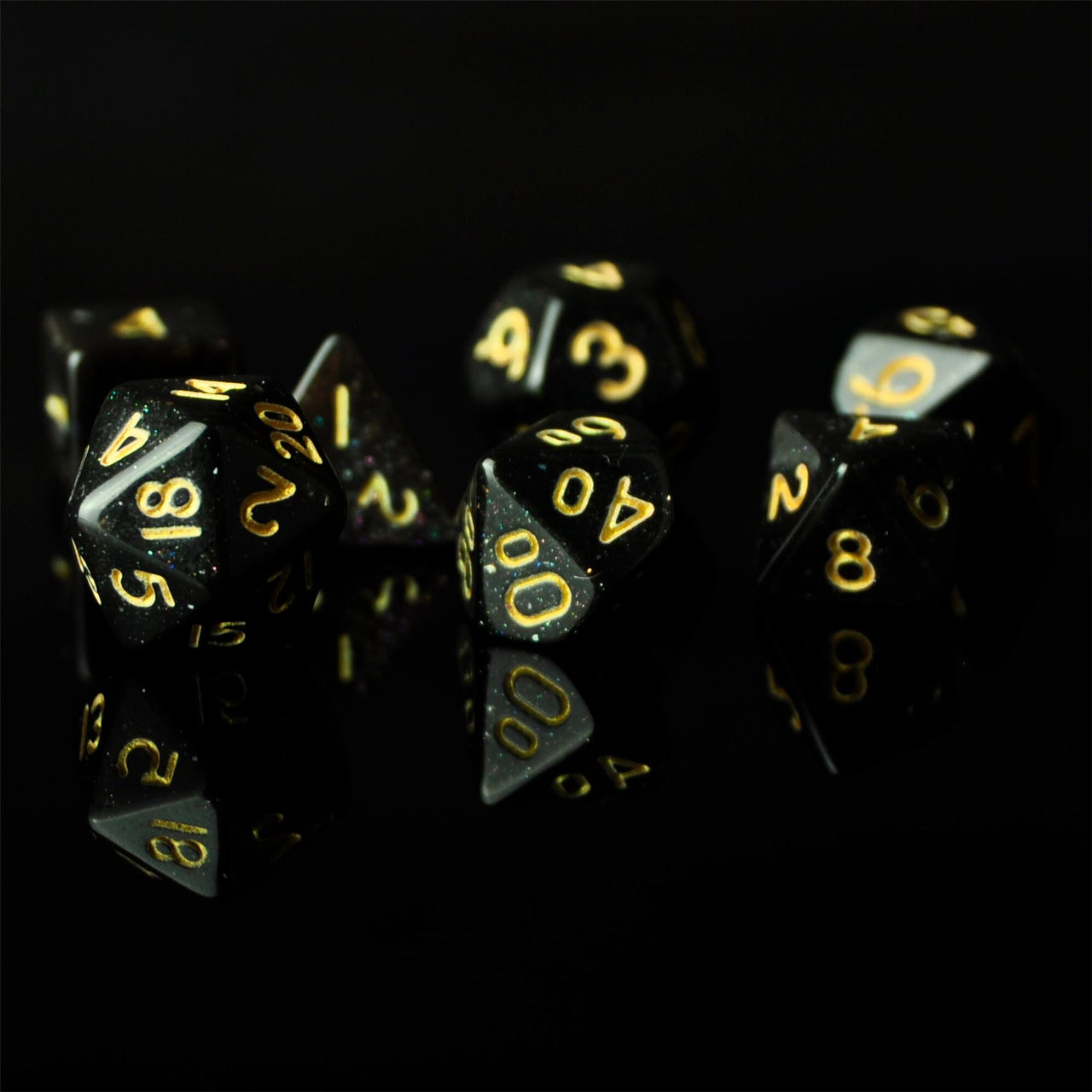 Glitter in Black Acrylic - 7pcs RPG Mini Dice Set