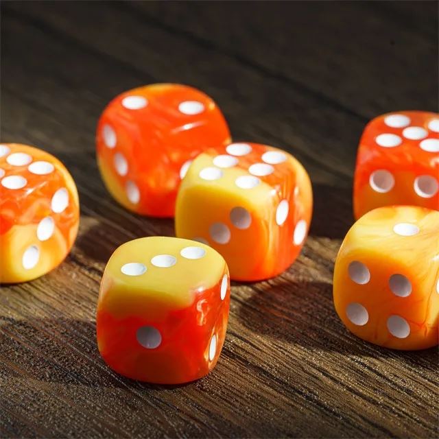 16mm Yellow & Orange Acrylic  - 6pcs D6 RPG Dice Set