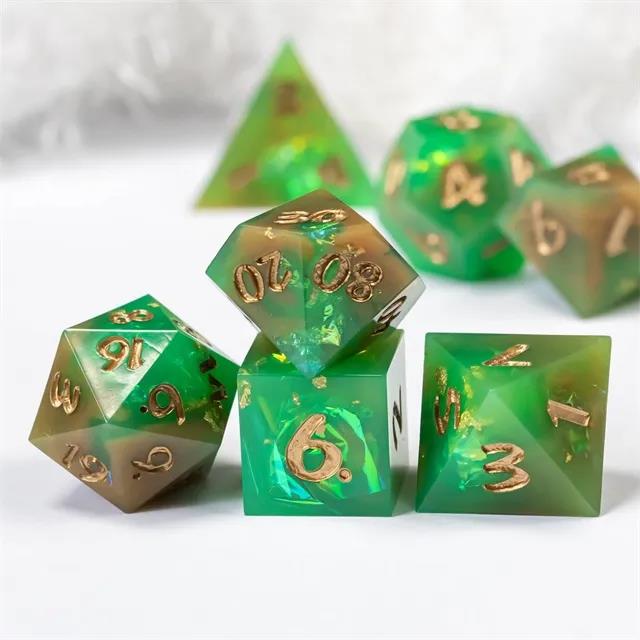 Candy in Green & Orange with Copper Foil Sharp Resin - 7pcs RPG Dice Set