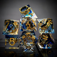 Thumbnail for Gold Ring in Blue & Clear Filled Sharp Resin - 7pcs RPG Dice Set