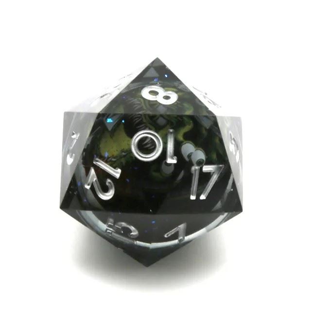 Green Beholder in Clear & Black Liquid Sharp Resin - D20 RPG Dice